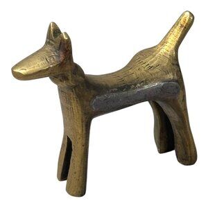 Vintage Brass Dog Figurine Terrier Miniature Accent Mid-Century Animal Sculpture